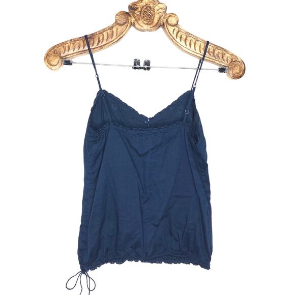 Hollister Top Embellished Sequin Boho Cami Tank Navy Blue Cinch Tie Hem xs - Picture 2 of 8